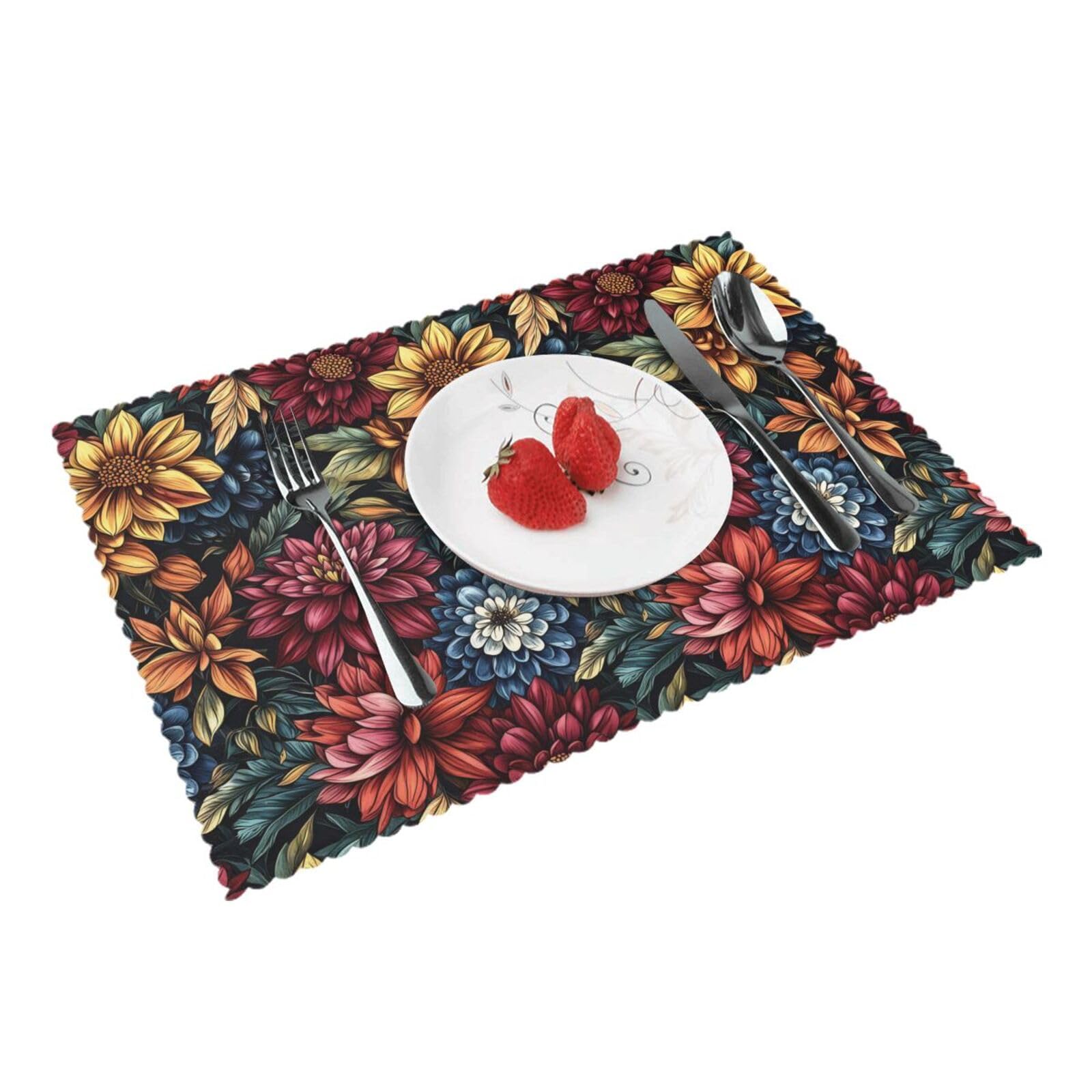 Vibrant Floral Pattern(3) Placemats Set of 4 Print Table Mats Place Mats Table Decor for Kitchen Dining 12X18 in