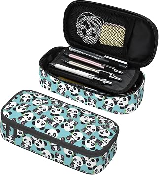 Cute Cartoon Panda Bamboo Large Pencil Case, Pencil Pouch With Zipper Compartments Stationery Pencil Bag For Kids Teens Students School Supplies