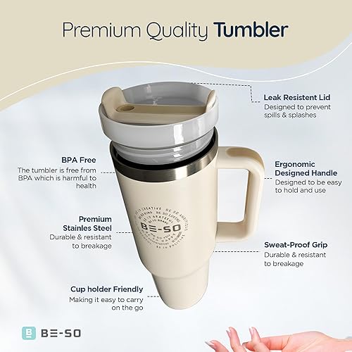 Miniatura 7 de Vaso de 40 onzas con asa y tapa con pajilla, vaso aislado, simple, reutilizable, de acero inoxidable, taza de café moderna de viaje, apta para