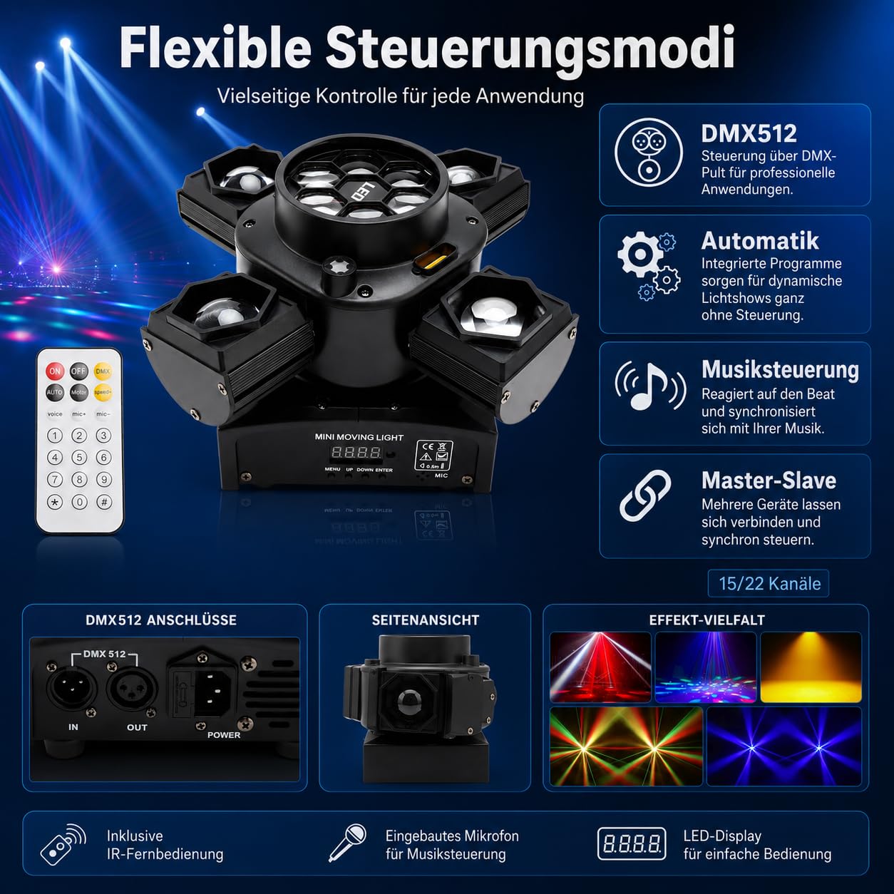 DJ Licht mit 4-in-1 Wirkung,Moving Head Licht with 14 LED-Chips,Prächtige Disco Lichter, für DJ-Events, Partys, Clubs, Hochzeiten und andere Lichtshows