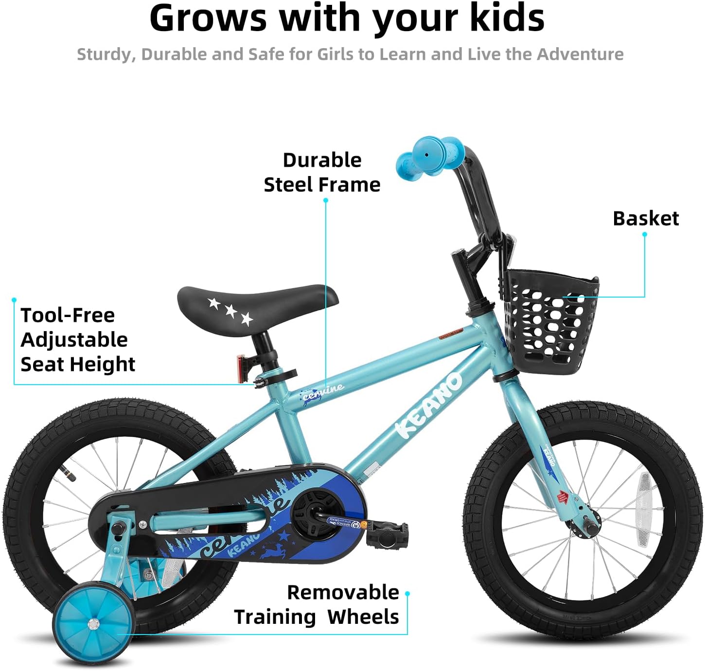 KEANO Cervine 14 16 20 Inch Kids Bike for Boys Girls Ages 3-10 Years, 14 16 Inch Toddler BMX Bikes with Training Wheels and Basket, 20 in Children Bicycles with Kickstand
