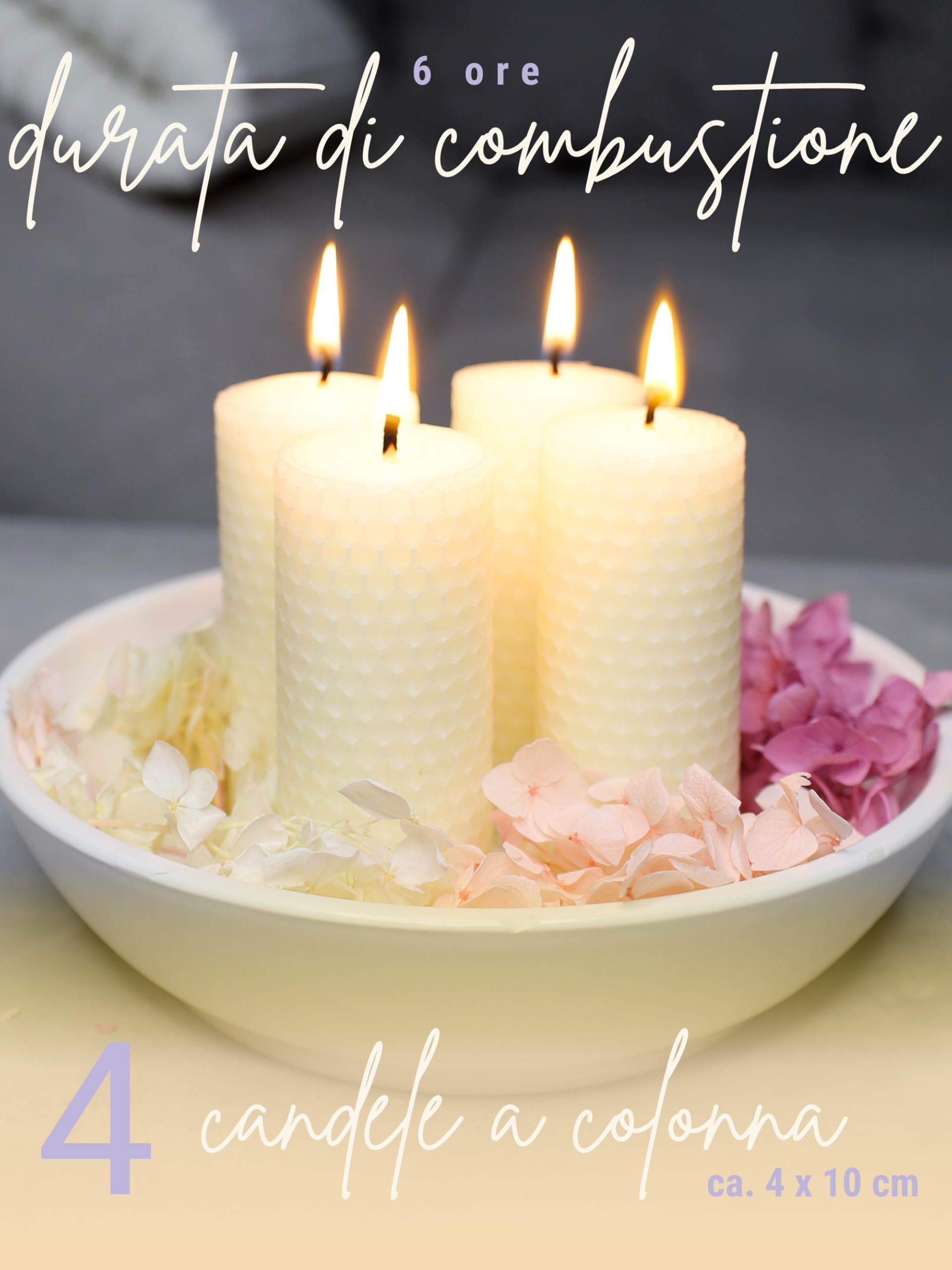 Candele a colonna Wachsmann Pasqua, set da 4, 100% cera d’api, arrotolate a mano, prodotte in Germania, candele di miele con 6 ore di combustione ciascuna