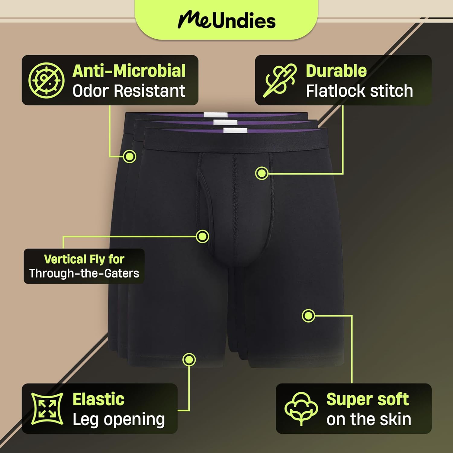 MeUndies – Men’s Long Boxer Briefs with Fly – 9” Inseam with Breathable and Comfortable Tencel UltraModal Fabric – 3 Pack - Image 3