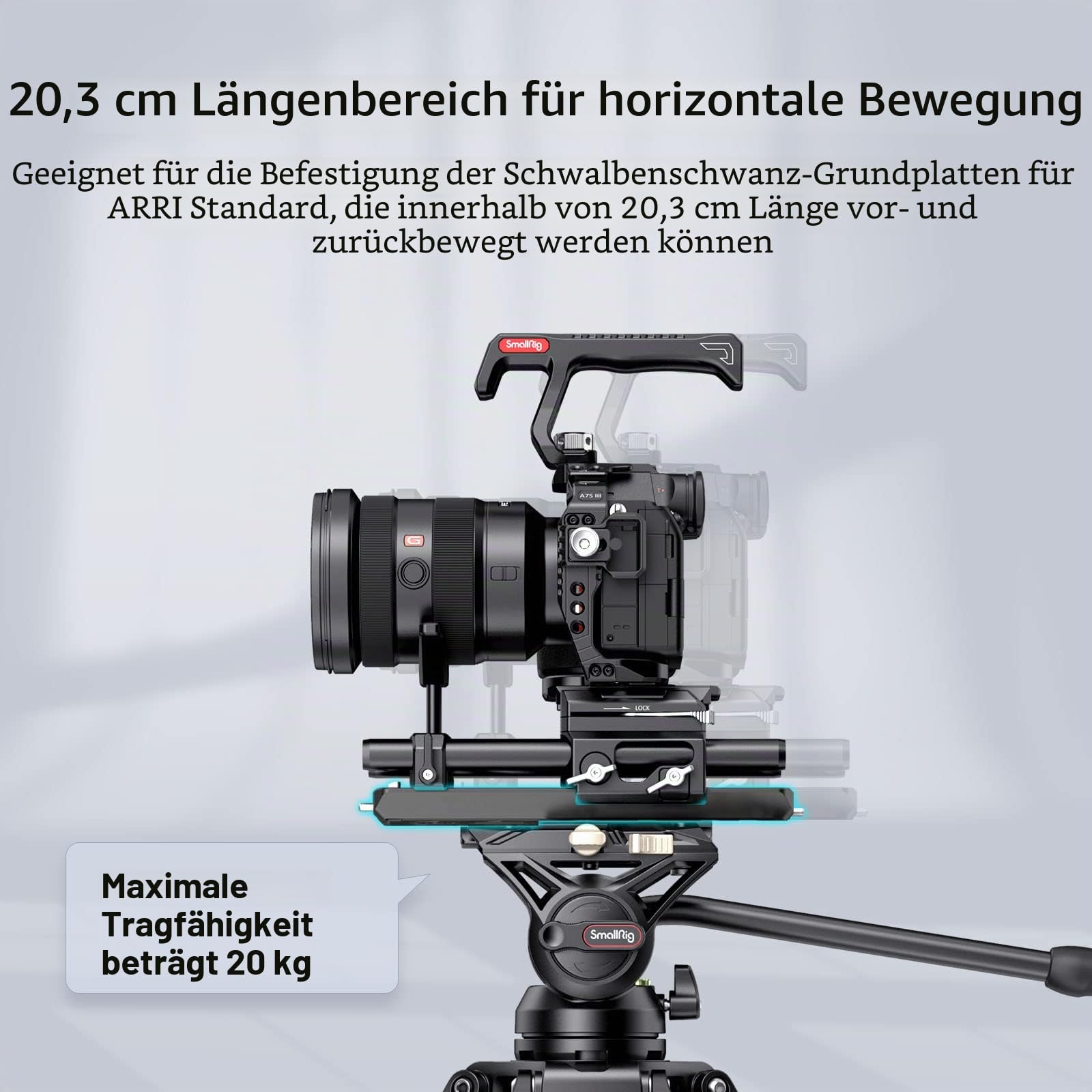 SMALLRIG 8" Dovetail Plate für ARRI Lightweight mit Sicherheitsdesign zum Anbringen von Kit, Grundplatte mit maximaler Belastung von 20 kg, Käseplatte oder Baseplate - 3770