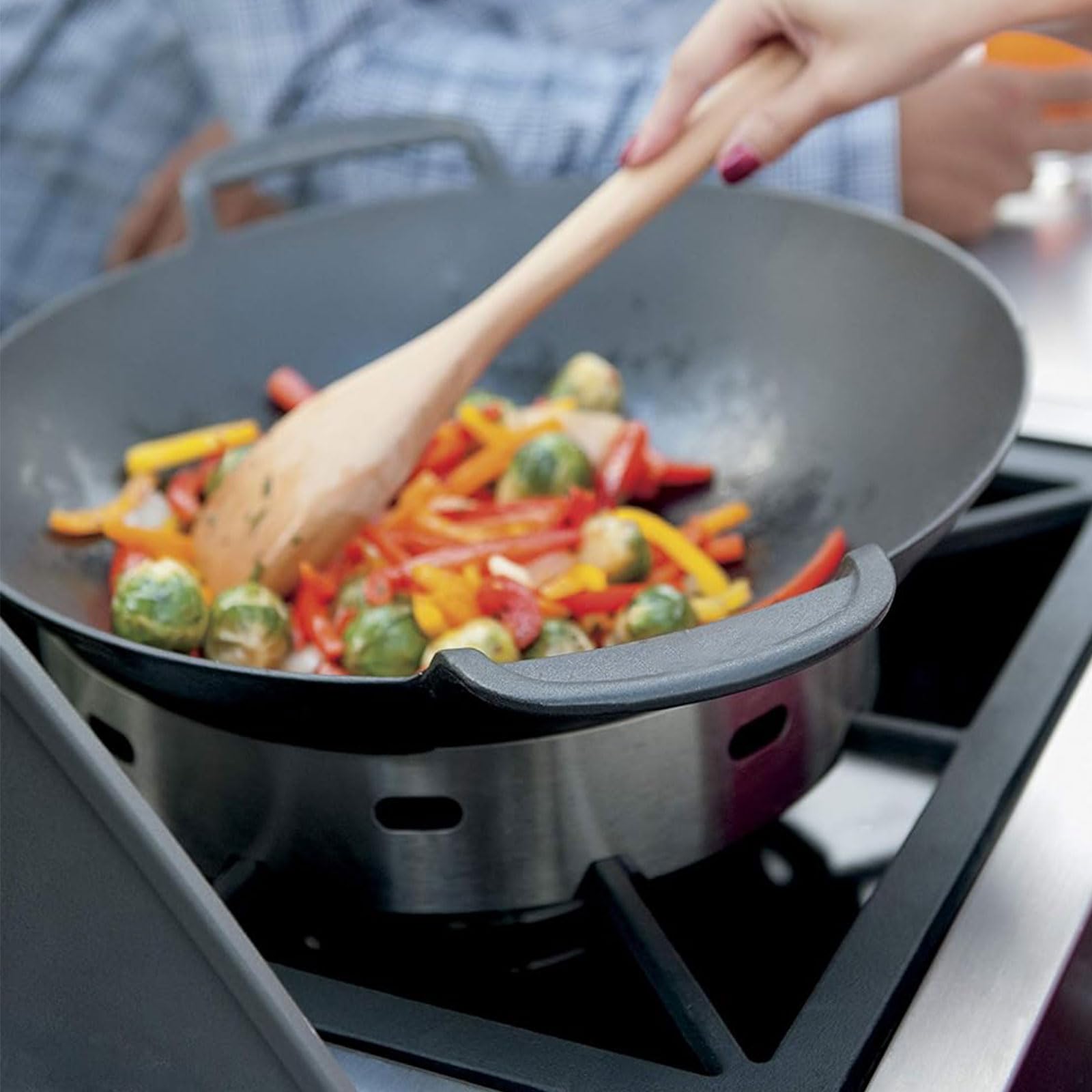 WELL GRILL Gusseisen Wok für Gasgrill Weber Gourmet BBQ System und Weber 57cm Holzkohlegrill, Wokpfanne Hähnchenbräter für Saftige Grillhähnchen BBQ Zubehör