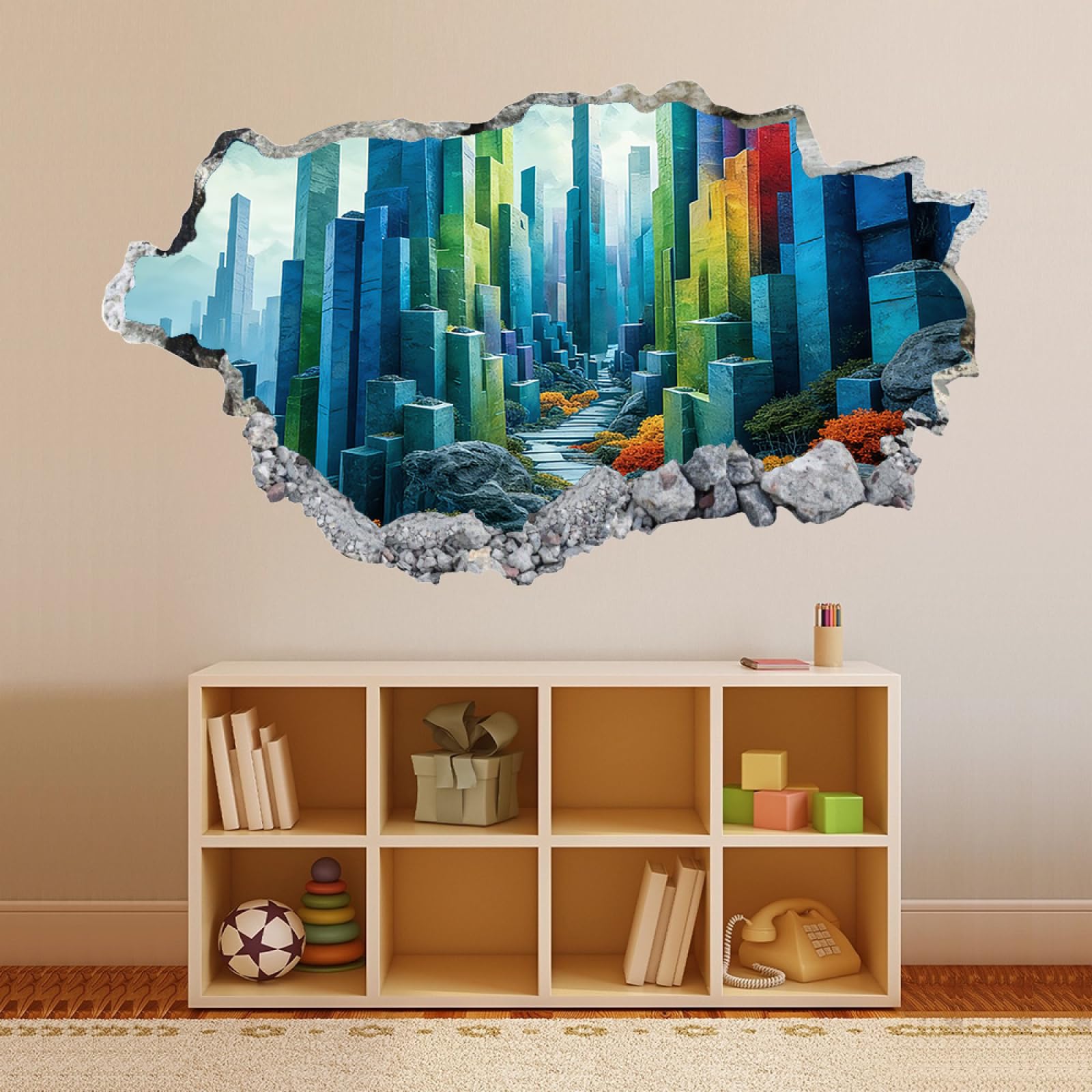 3D Wandaufkleber Steinfarbe Durchbruch Wandtattoos Deko Wand, Wand Aufkleber Wanddurchbruch Wandsticker für Zuhause, Badezimmer, Schlafzimmer, Wohnzimmer 70x122cm
