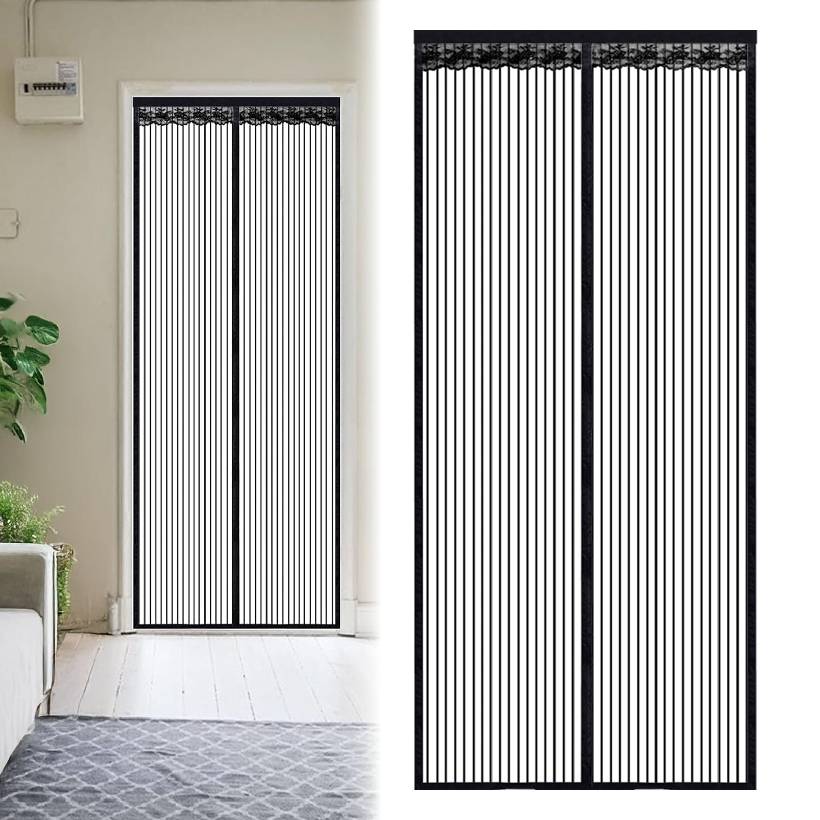 Fly Screens for Doors – 80 x 200cm Magnetic Door Curtain with Heavy-Duty Mesh, Full Frame Magic Tape & Powerful Magnets, Hands-Free Closure, Easy to Install Magnetic Fly Screen Door