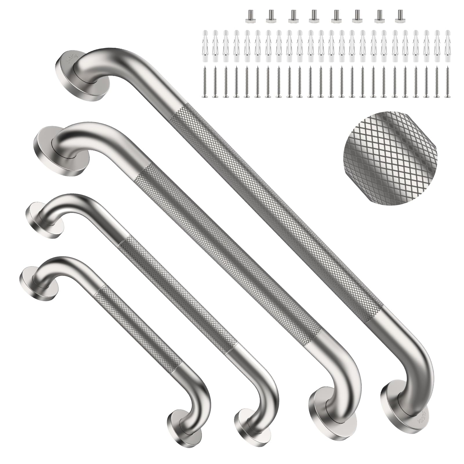 Brushed Nickel Grab Bar 4-Pack, Anti-Slip Bathroom Safety Rail