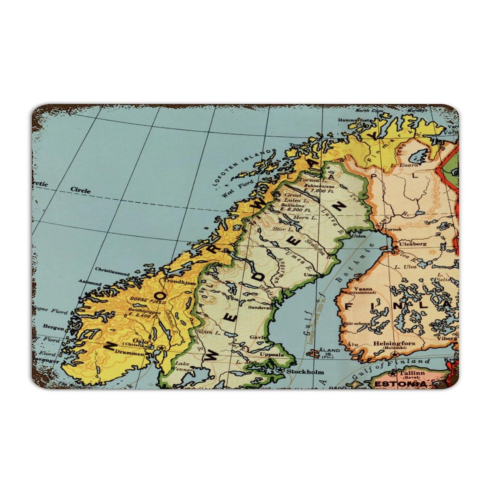 Autravelco Men's Style-1 Map Norway Custom Metal Signs Rustic Outside Signs Custom Map Art Wall Decorations Garage Signs For Dining Room Fence 12X18 Inch