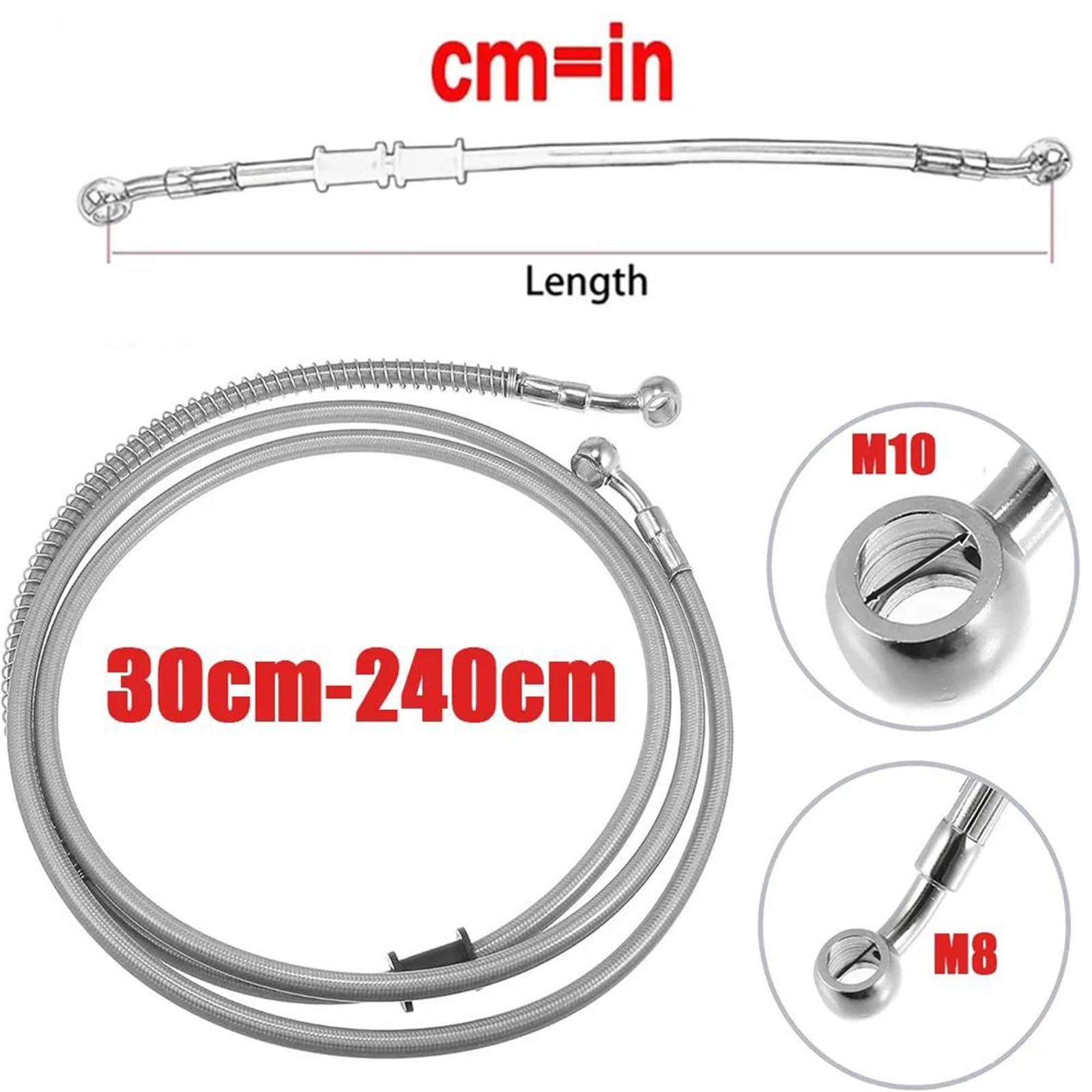 Accessoires de freinage Câble De Frein Tressé Hydraulique pour Moto, 30cm-240cm 0 °-90 °, Tuyau D'huile, 8mm 10mm, Accessoires Banjo(30cm)