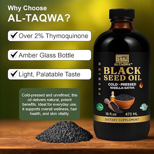 Miniatura 7 de AL TAQWA Aceite de semilla negra  Aceite extra virgen de nigella sativa (Kalonji) para cabello, piel y bienestar  prensado en frío, sin refinar, sin