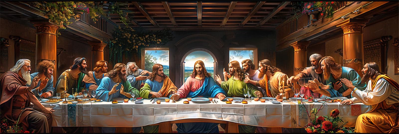 Malen Nach Zahlen letztes Abendessen Jesus Malen Nach Zahlen Kinder Anfänger,Malen-Nach-Zahlen ab 9 Jahre Mädchen Geschenke,DIY Ölgemälde Set Pinseln Acrylpigment Leinwan,Wanddeko Wohnzimme 50x150cm
