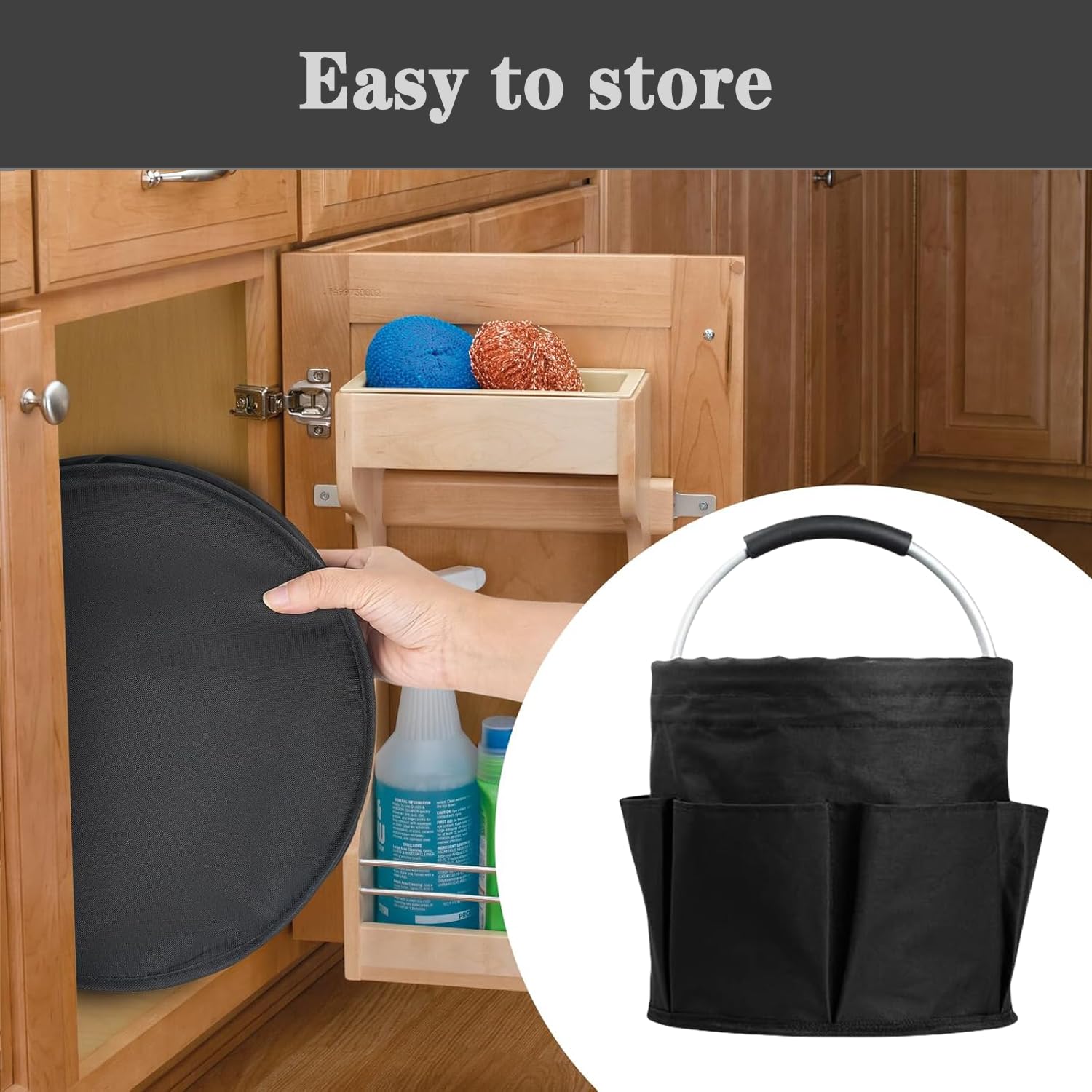 Panier De Nettoyage Pliable Avec Poignée | Boîte Organisateur Multi-Poches Pour Produits Ménagers, Jardin, Voiture - Noir - 2