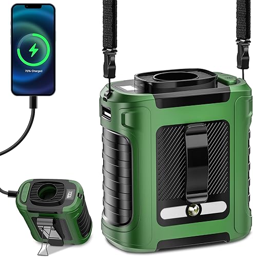 Ventilador de cintura portátil, 5 velocidades, 20000 rpm, flujo de aire fuerte, batería de 10000 mAh, con pantalla, linterna, ventilador de cuello