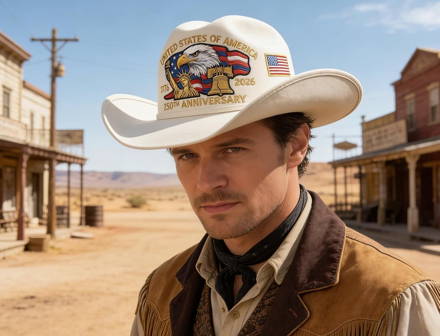 USA 250th Anniversary Patriotic Cowboy Hat, Print Eagle, Liberty Bell and Flag Design, 1776-2026 Western Hat