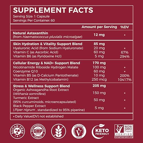 Miniatura 2 de Astaxantina 12 mg, suplementos antioxidantes naturales de microalgas, complejo de astaxantina 11 en 1 para la piel, ojos, salud celular, impulso de