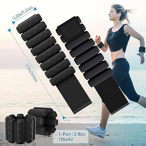 Miniatura 6 de Pesas de muñeca y tobillo para mujeres y hombres  Brazaletes con peso de Pilates ajustables, bandas de brazo con peso de 2 libras para caminar,