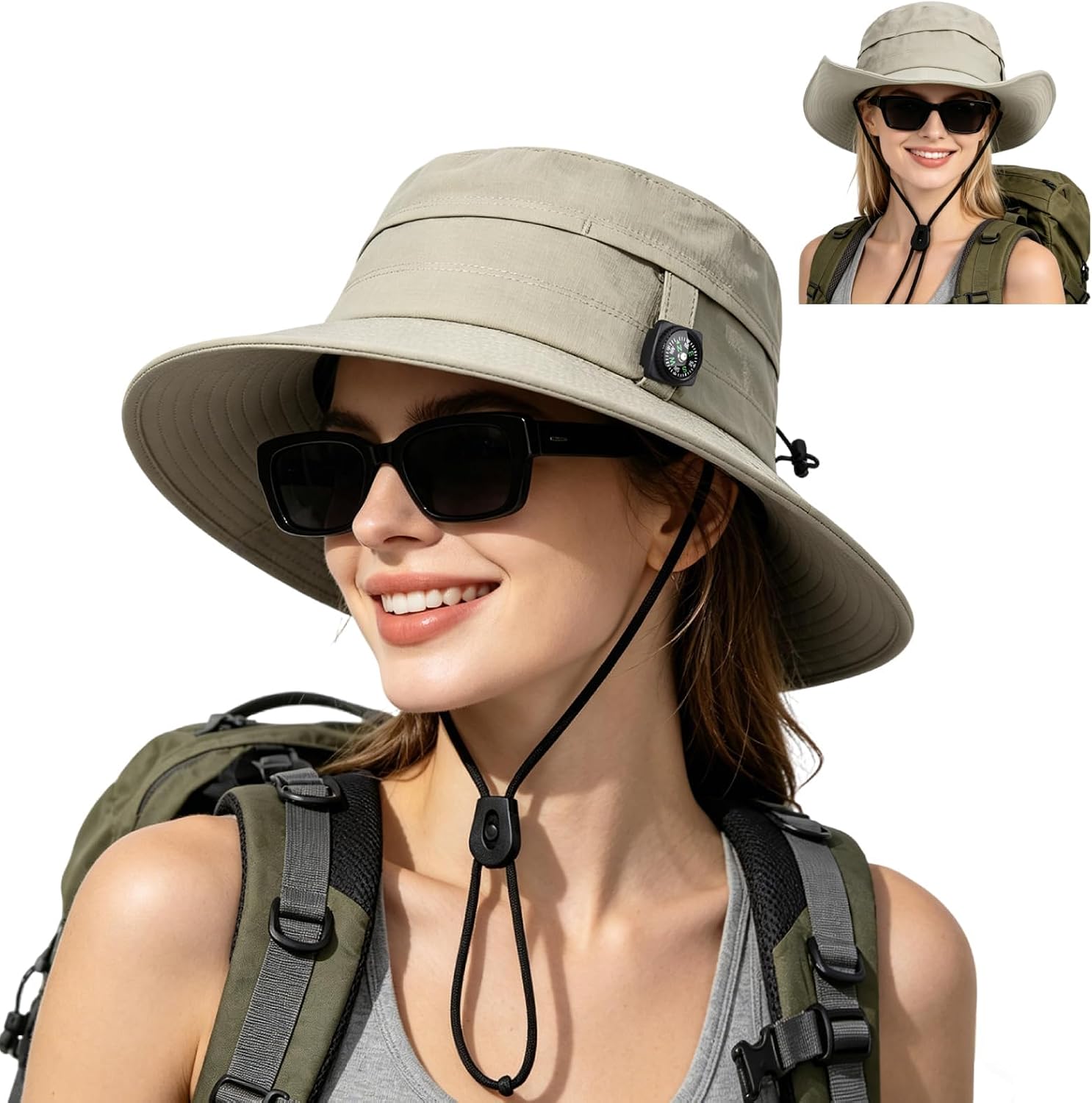 ZOORON Sun Hat for Men Women Detachable Compass, Boonie Hats UPF 50+ Fishing Hat, Lightweight Foldable Bucket Hats