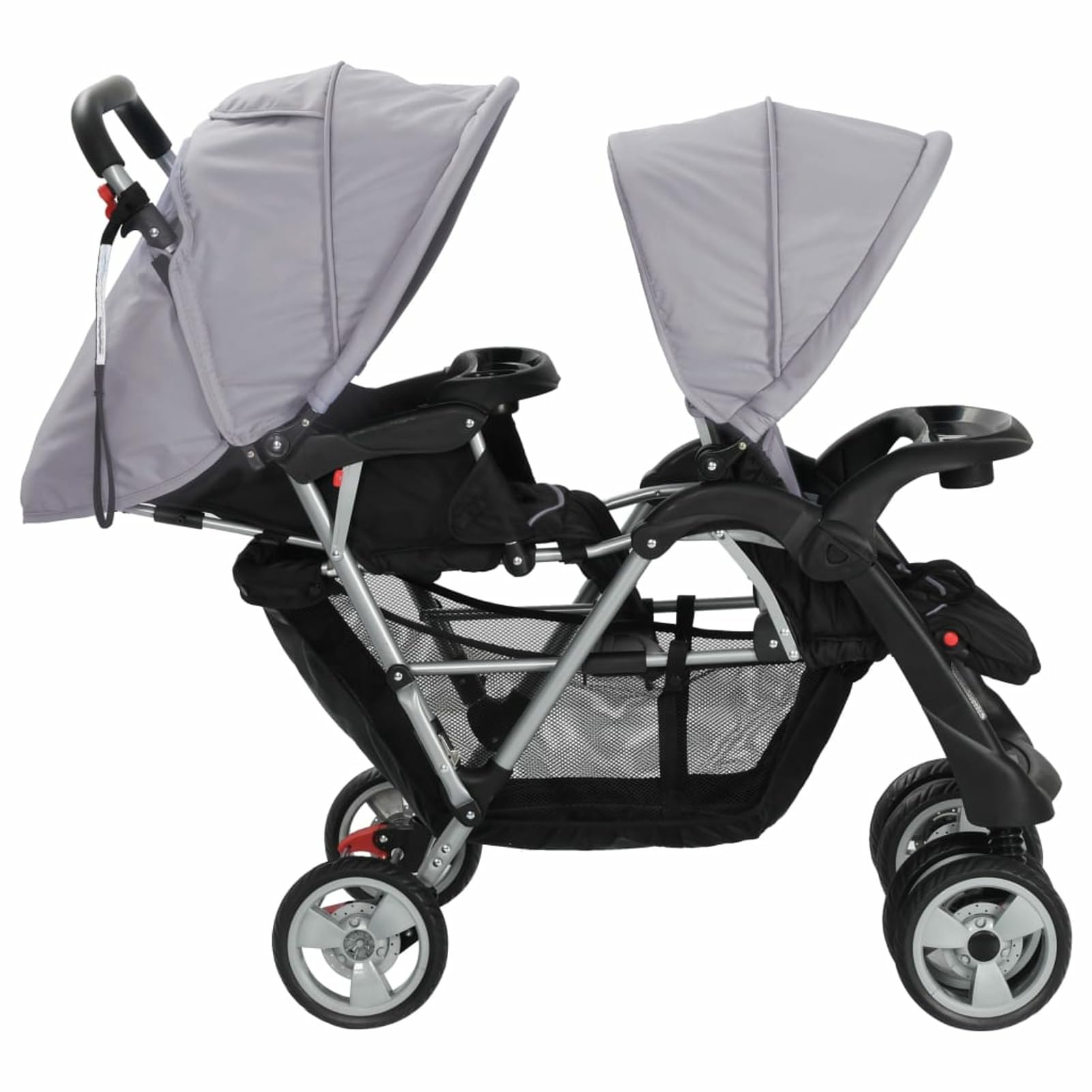 Homgoday Cochecito gemelar de tándem en Aiaio gris y negro, muebles para casa, interior, exterior, sala de estar, dormitorio
