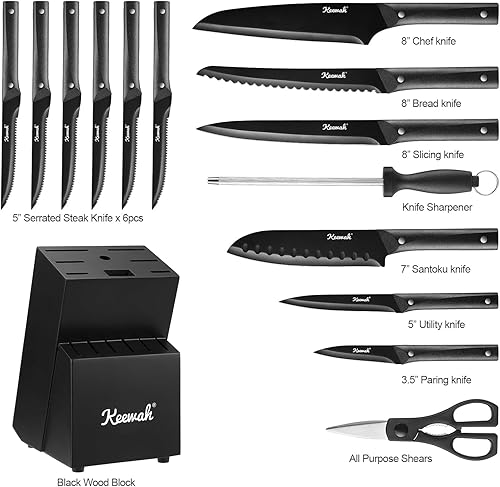Miniatura 2 de Keewah Juego de cuchillos de cocina de 15 piezas con bloque, negro