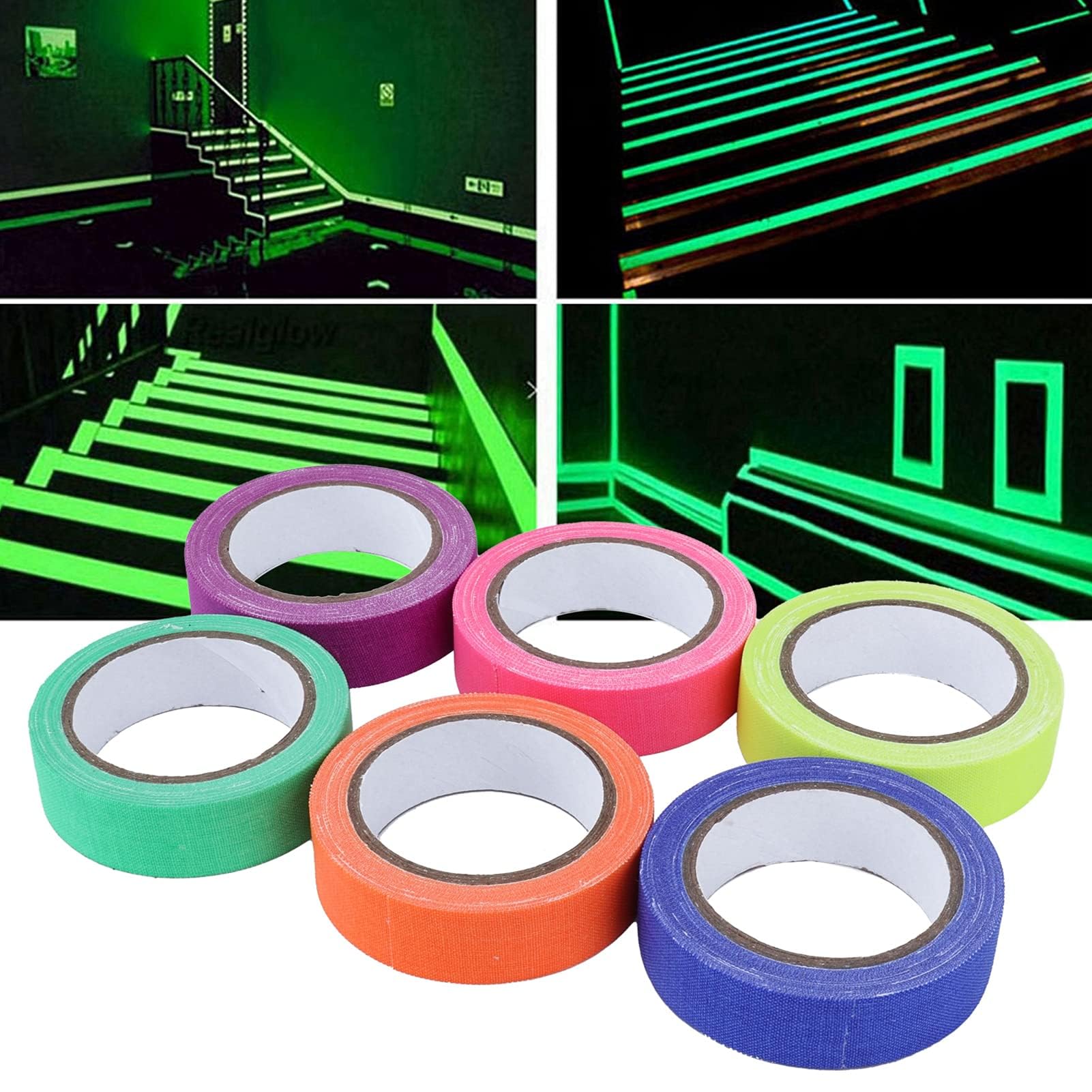Neon Gaffer Tape 6 Kleuren 15mm X 5m X 6 Rollen Fluorescerende UV Blacklight Glow in The Dark Tape voor Glow Feestartikelen
