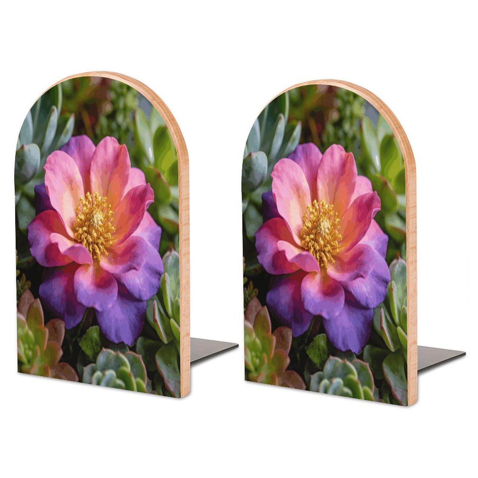 Sujetalibros de madera con tope de metal antideslizante floral