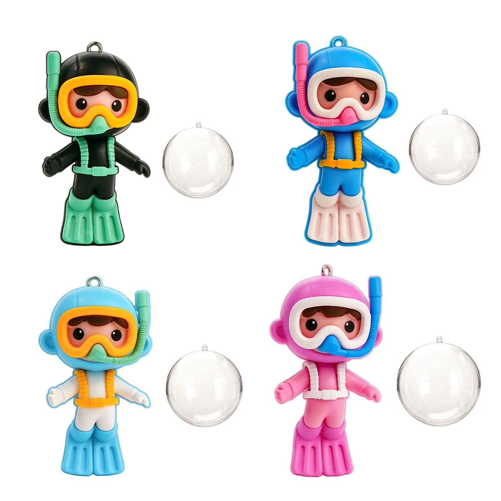 SHINLHUA Colorful Aquarium Ornament Bundle with 4 Small Diver Figurines, PVC Decor Pieces for Glass Habitat Scenes, Home Desktop Underwater Display Layout Aquarium Diver Figurines Underwater Scenery