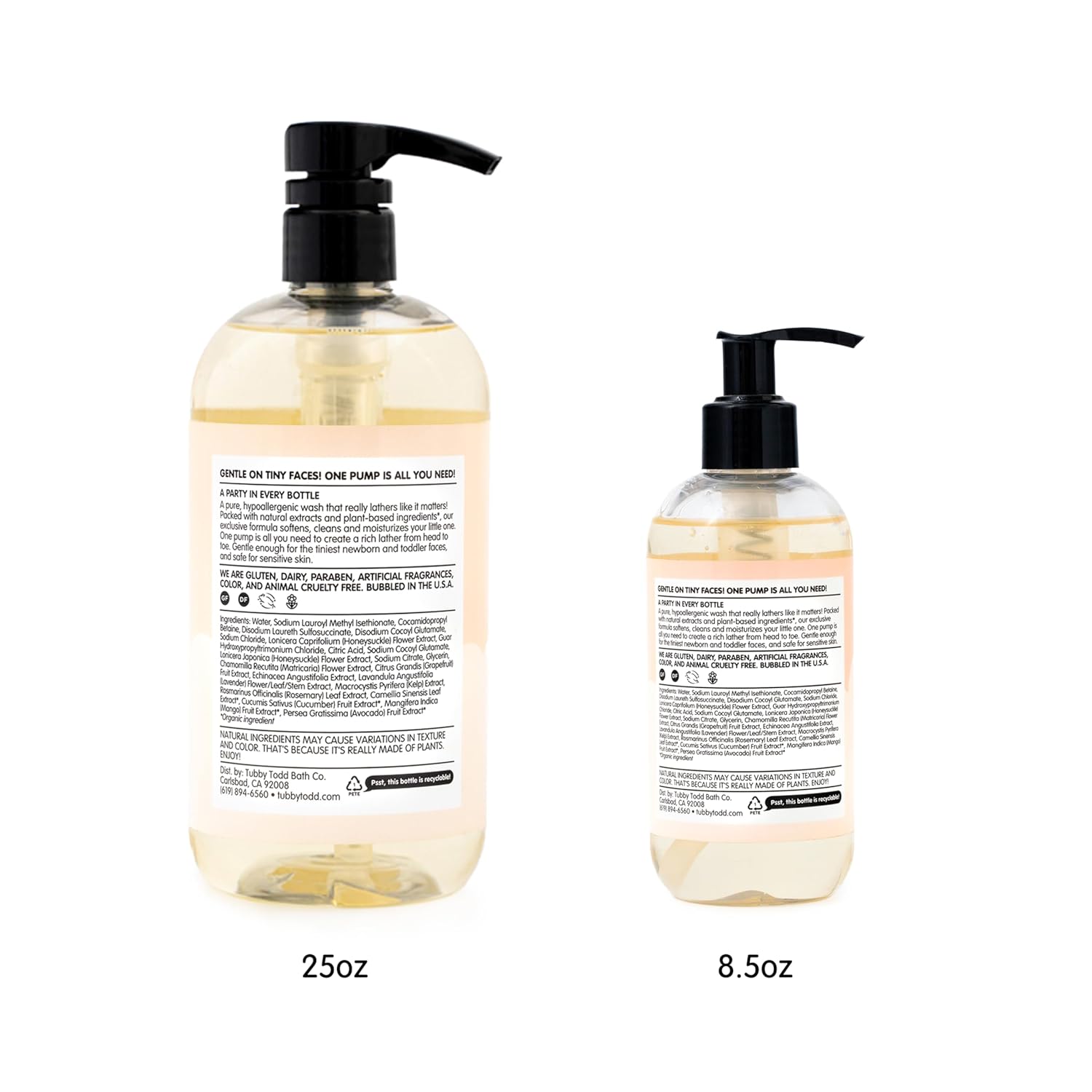 TUBBY TODD Hair + Body Wash - Baby Shampoo and Body Wash - Gentle, Natural Baby Was for Newborns, Babies, and Toddlers - Non-Toxic and Hypoallergenic - Fragrance-Free, 2 Pack, 8.5oz & 25oz