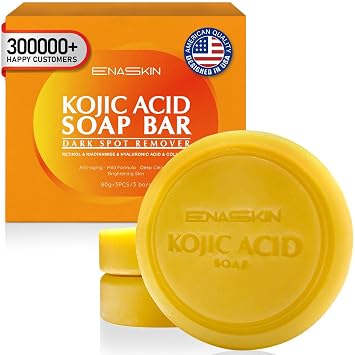 Kojic Acid Soap Dark Spot Remover 3 Pack Turmeric Soap Bars with Vitamin C/Retinol/Collagen/Hyaluronic Acid - Moisturizing for Body & Face/Acne Scars/Melasma/Uneven Skin Tone