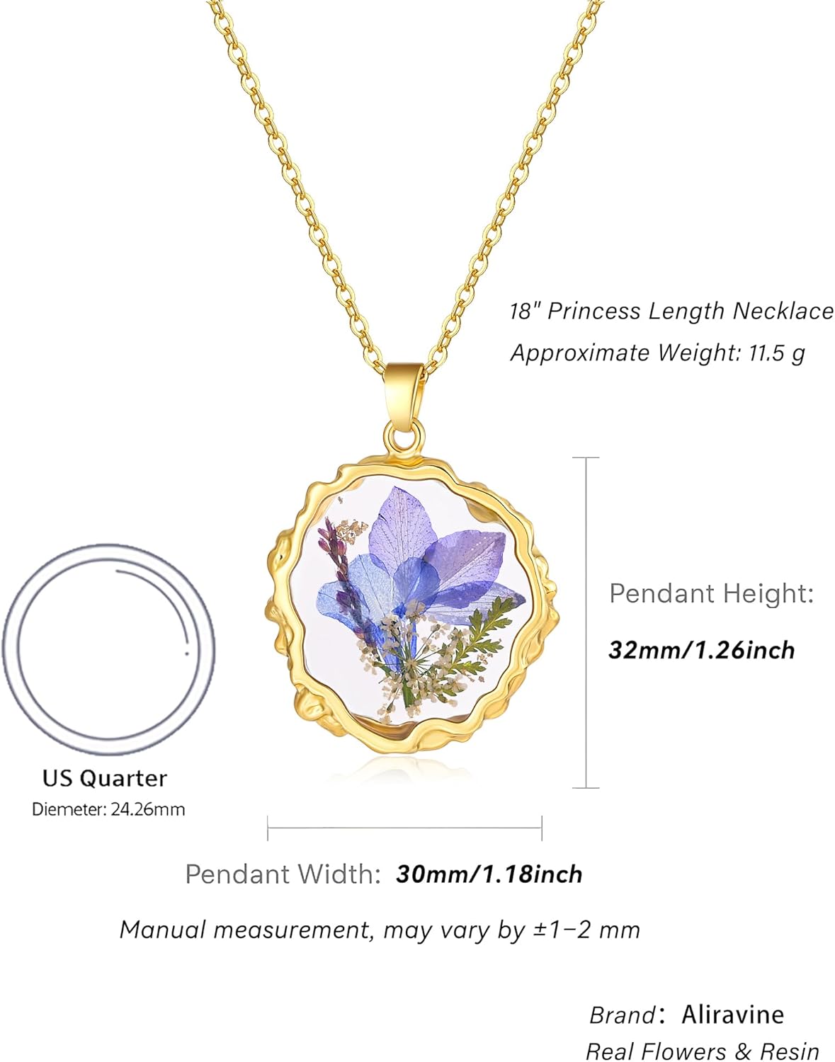 Real Pressed Flower Necklace for Women, Handmade Birth Floral Pendant, Meaningful Nature-Inspired Jewelry Gift for Christmas, Valentine’s & Mother’s Day - 18" - Image 4