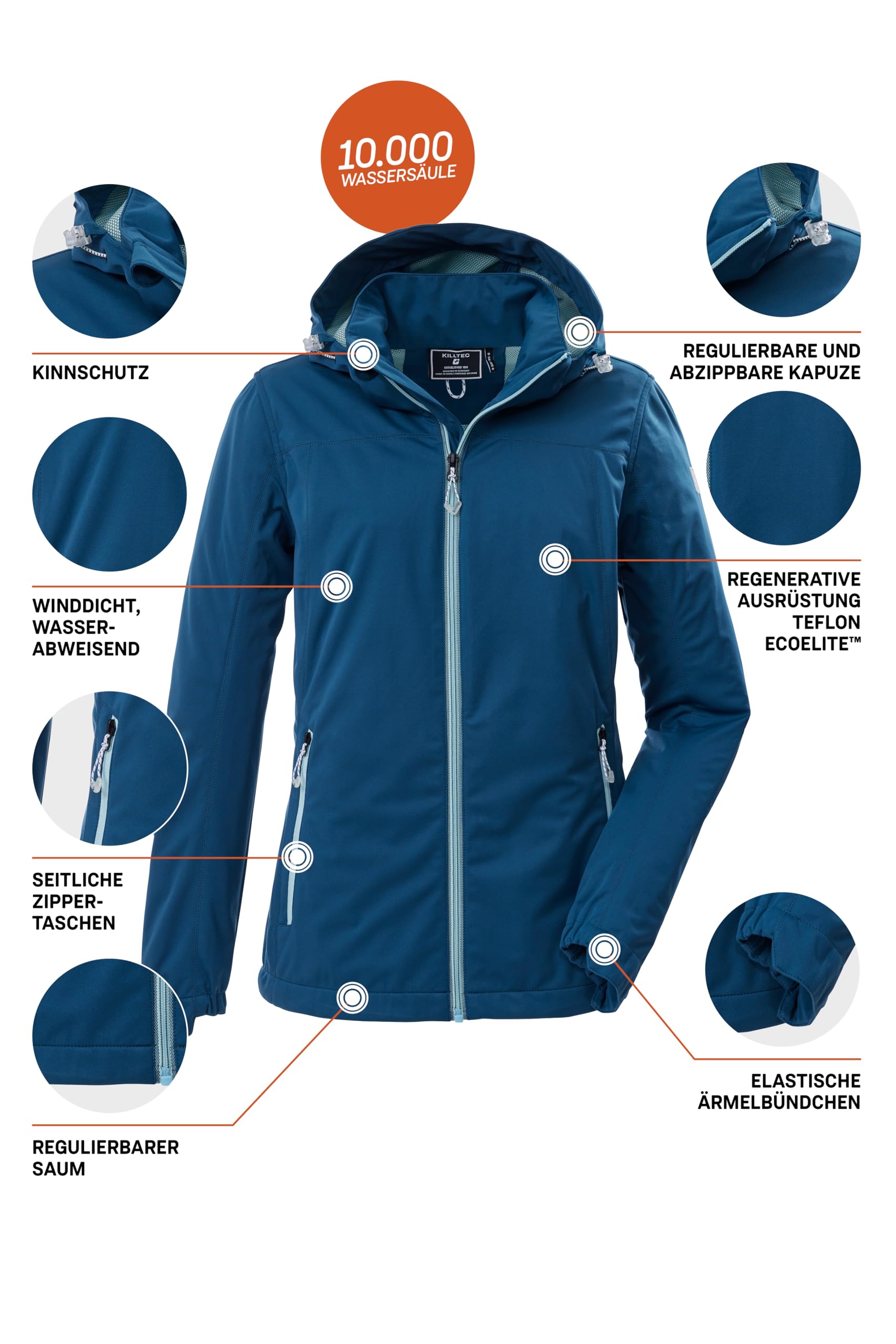 Killtec Damen Kos 69 Wmn Sftshll Jckt Softshelljacke/Outdoorjacke mit abzippbarer Kapuze