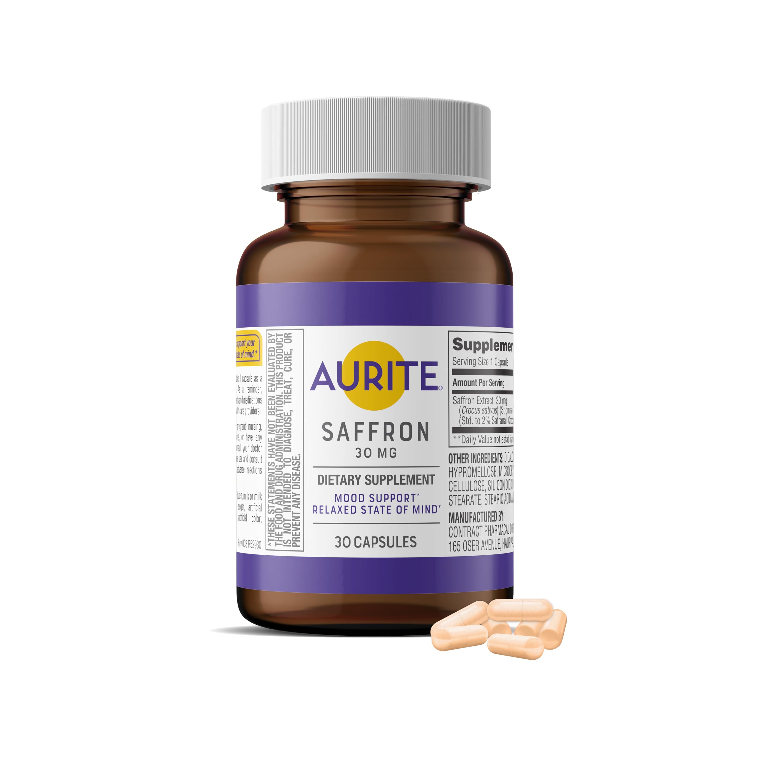 Saffron Supplement | Stress Management, Herbal Mood Support, Long-Term Memory, for Women & Men. 30 Count, Saffron 30mg, Vegetarian Friendly, Non-GMO, Gluten-Free, Soy-Free (1 Months of Supply)