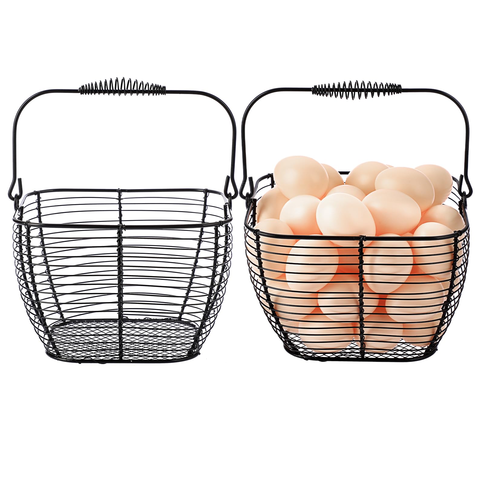 OGANAZI 2 Pack Black Square Wire Egg Baskets Metal Egg Holder with Handle