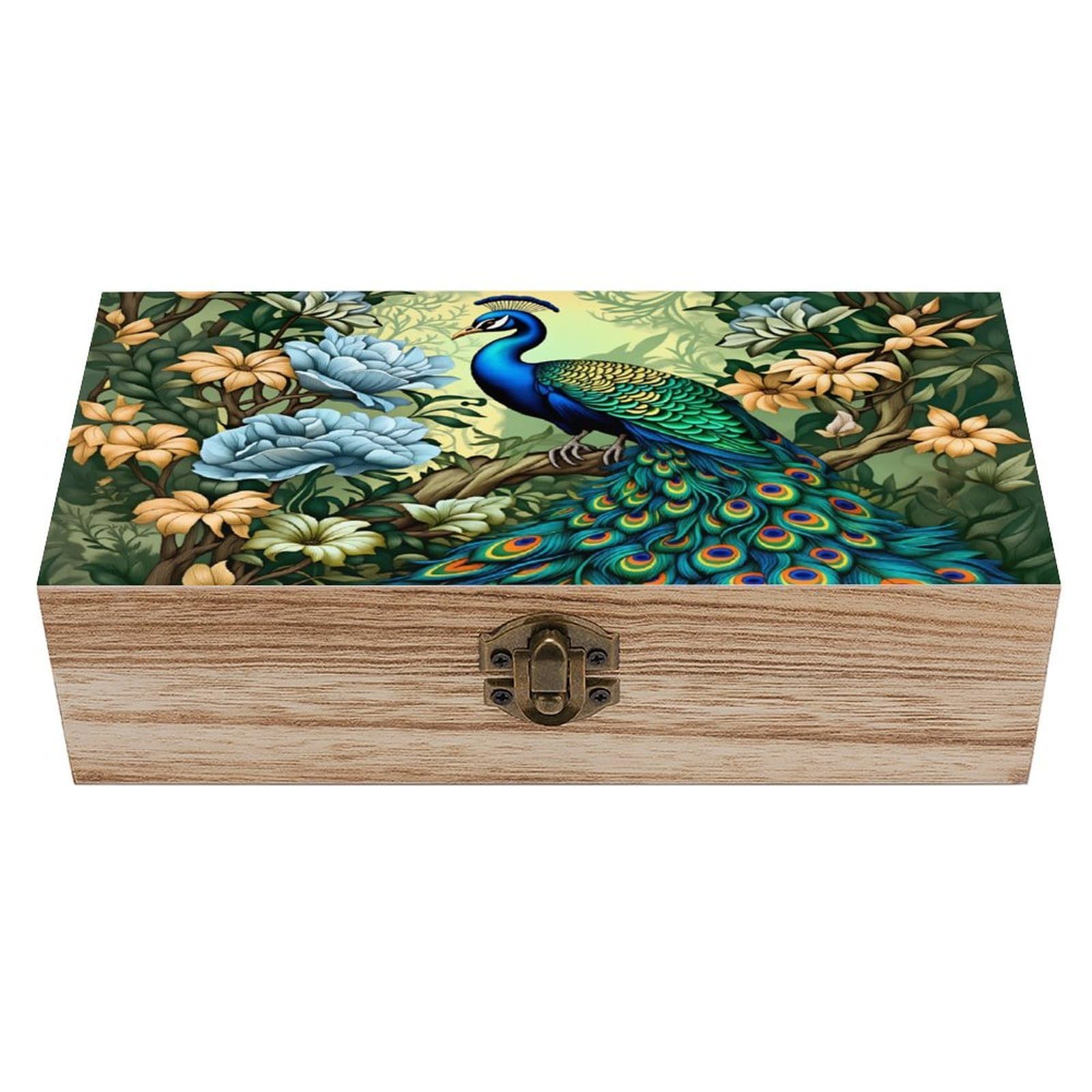 asbwuo Jungle Peacock Vintage Wooden Keepsake Box
