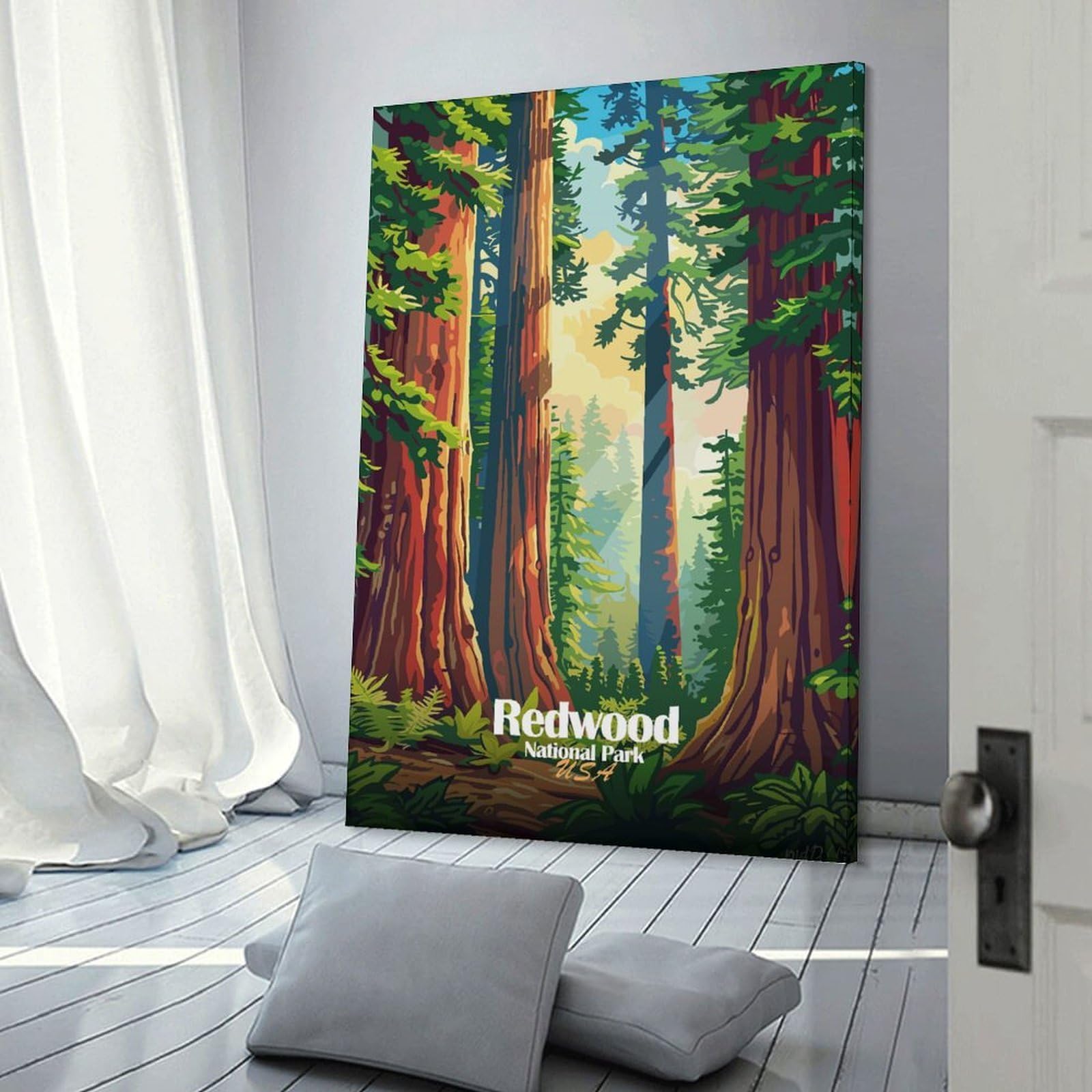 Junmoney Decorative Wall Artwork Redwood National Park Illustration(2), 12x18inch(30x45cm), for Lounge, Bedroom Or Personal Spaces, Gift Idea for Housewarming And Birthdays