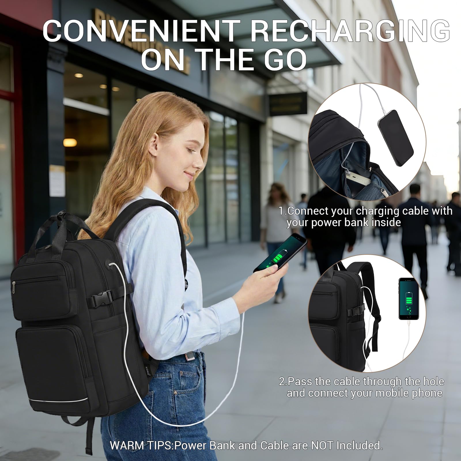 KONO Zaino Donna Porta PC 15,6 Pollici, Impermeabile e Grande Capacità con Tasca Porta Borraccia, Zaino Antifurto per PC Portatile, per Lavoro, Università e Viaggio (Nero)