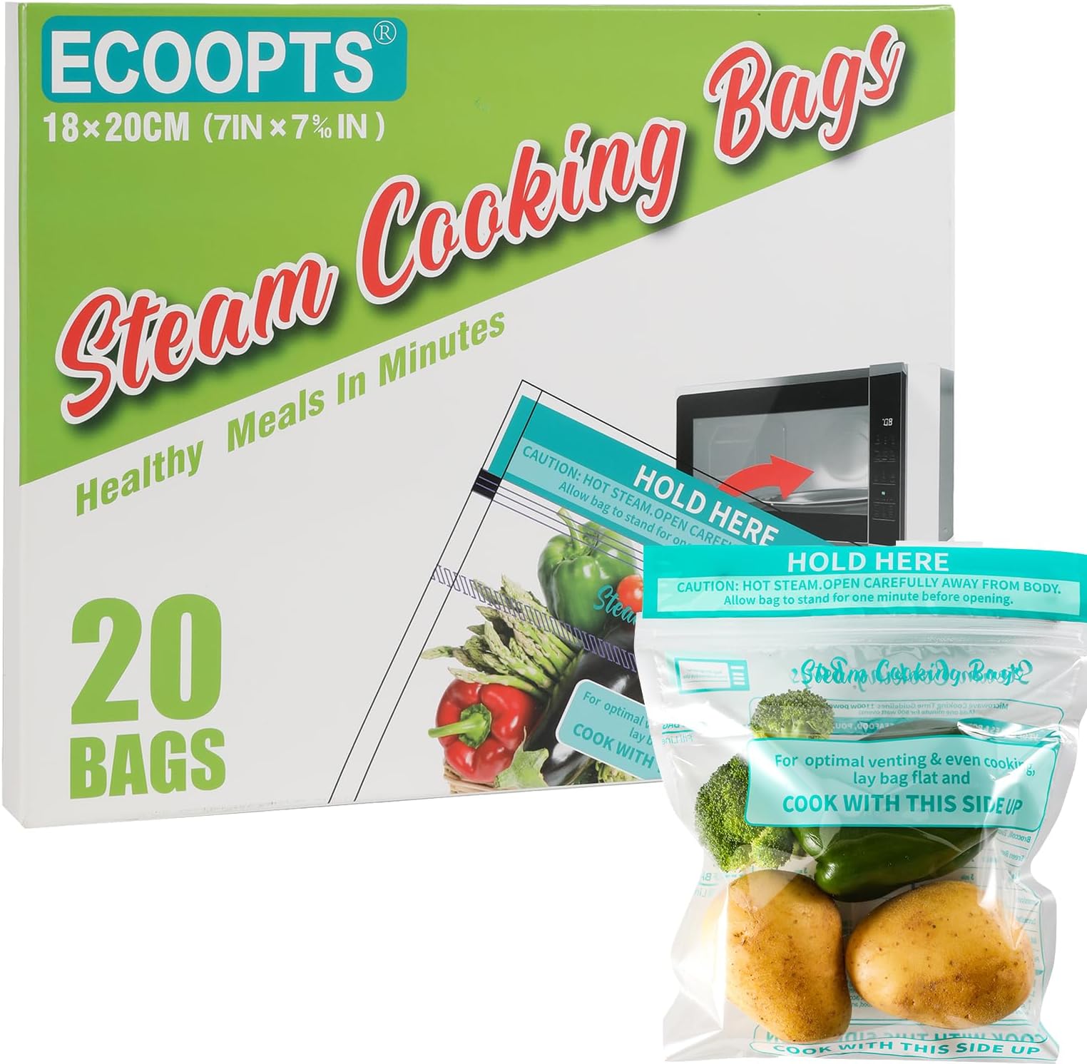 20 Steam Cooking Bags Microwave Steamer Bags for Vegetables,Potatoes and Meat (20, Medium)