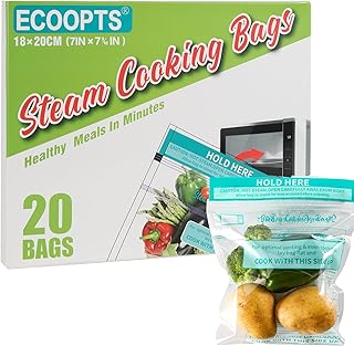 20 Steam Cooking Bags Microwave Steamer Bags for Vegetables,Potatoes and Meat (20, Medium)