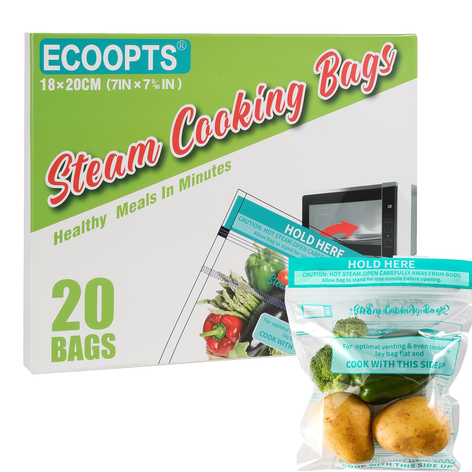 20 Steam Cooking Bags Microwave Steamer Bags for Vegetables,Potatoes and Meat (20, Medium)