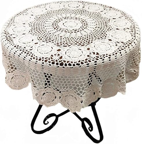 Vista 13 de USTIDE Mantel redondo de algodón hecho a mano, color beige, para boda, 31 pulgadas