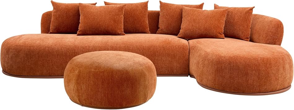 134.63 Oversized L Shape Sectional Sofa with Ottoman Couch with Facing Chaise Right Sofa with Deep Seat for Living Room Orange