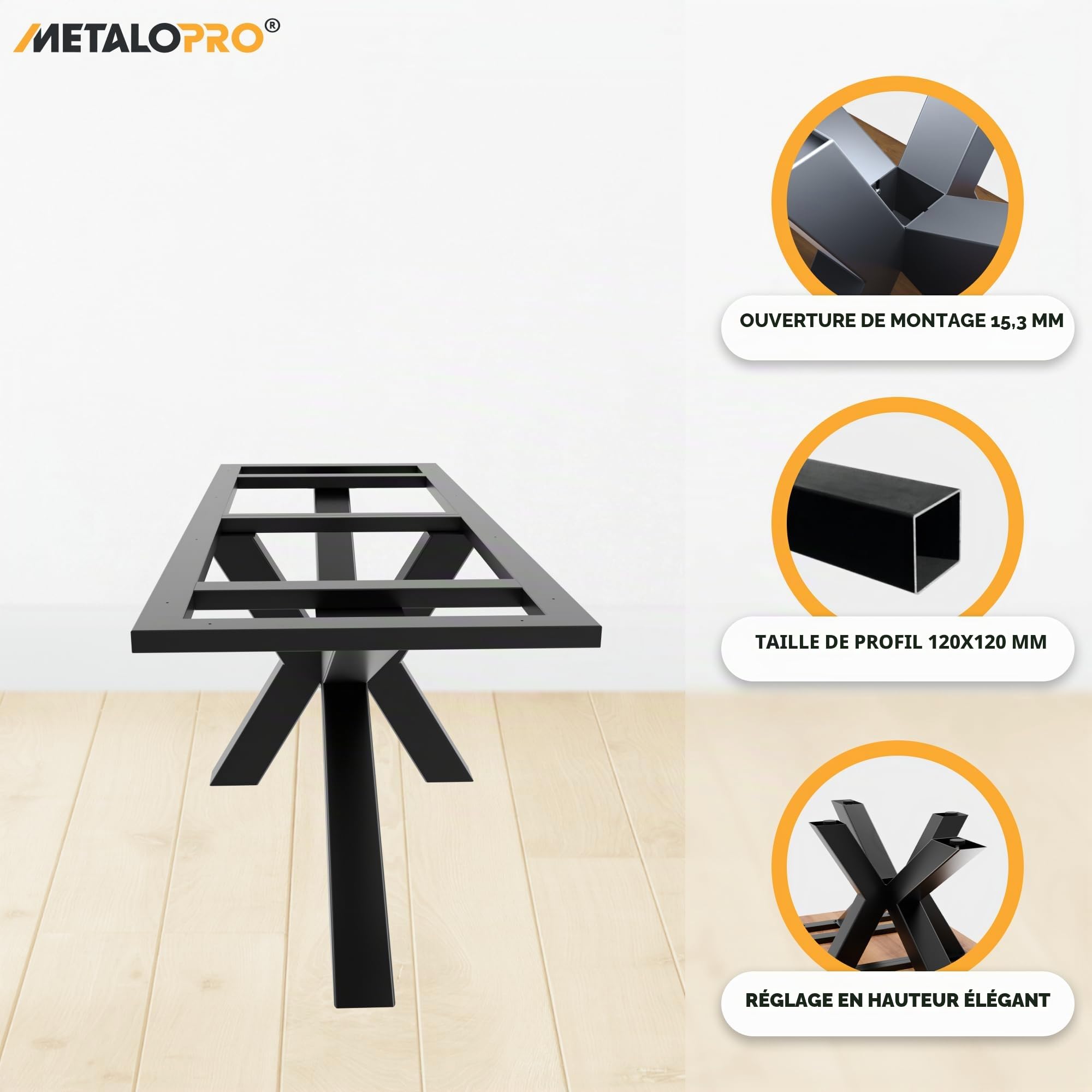 Pieds de Table Acmr Xtrm - Acier Robuste 240x80x76cm