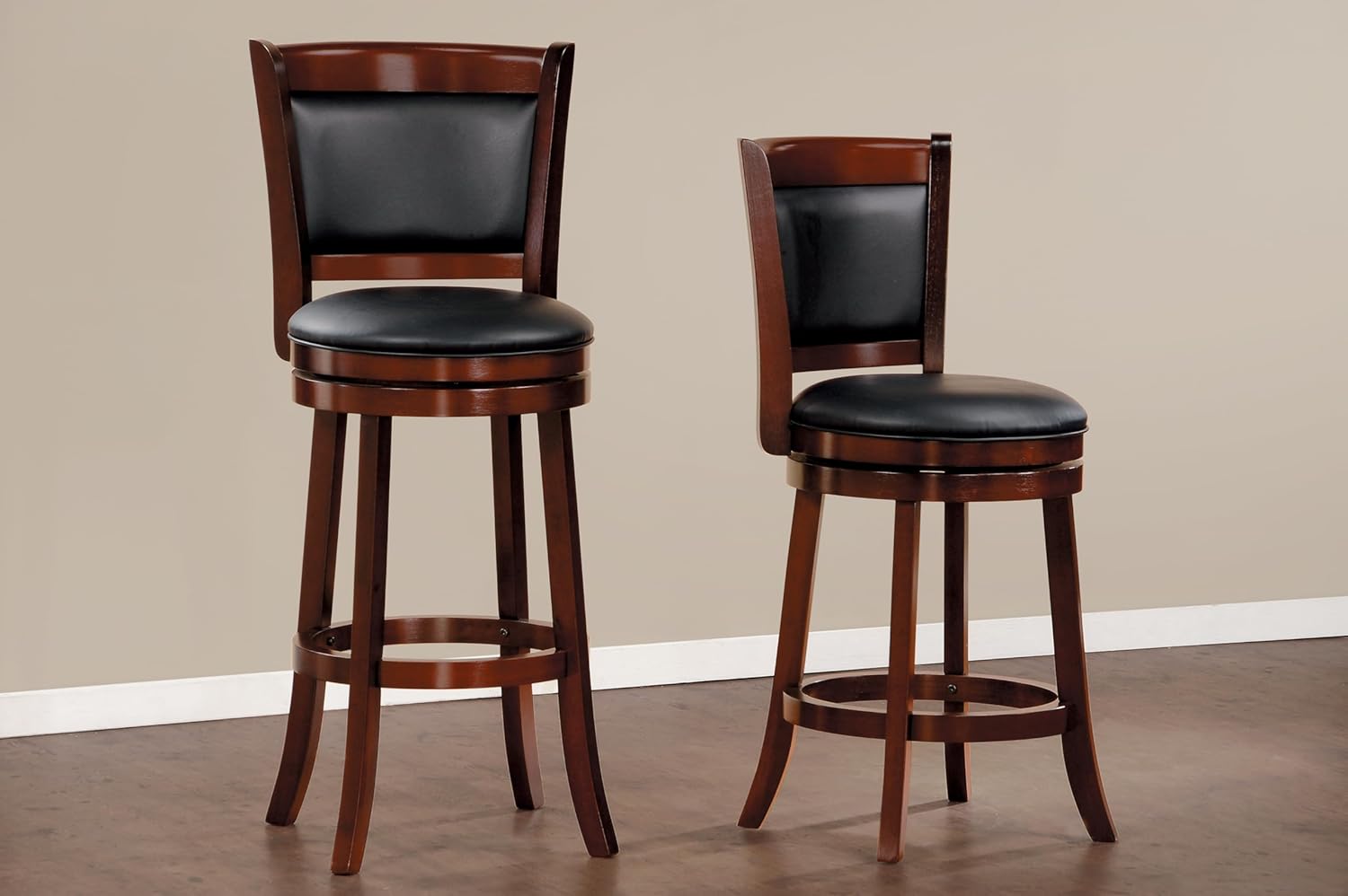 Comfortable Swivel Pub Height Chair 1pc Dark Cherry Finish Faux Leather Upholstery Solid Wood Furniture, Swivel Bar Chair