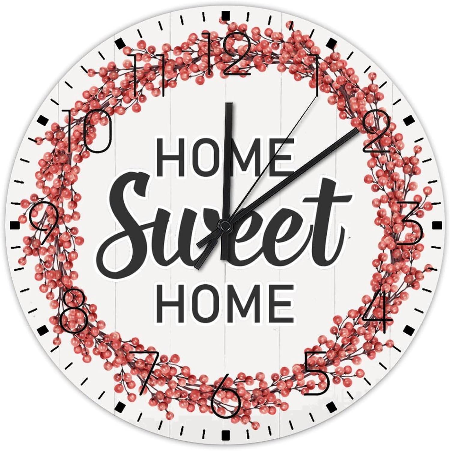 15 Inch Silent Non-Ticking Wall Clocks Battery Operated Home Sweet Home Home Decoration for Office Traditional Wreath Botanical Vintage Round Wooden Wall Clock Rustic for Porch Girls Room