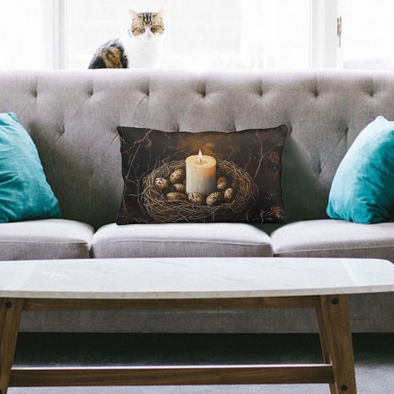 NTVOWPZO Decoration Throw Pillow Covers 8"x12" Pillowcases Covers Candles and Eggs Soft Pillowcases Modern Farmhouse Home Decor Sofa Cushions Covers for Couch Bed Living Room