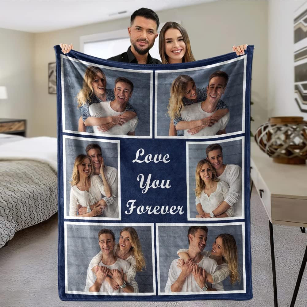 MeMoShe Custom Blankets with Photos 60"80" Personalized Couples Gifts Customized Picture Blanket I Love You Gifts Birthday Gift for Wife Husband Girlfriend Boyfriend
