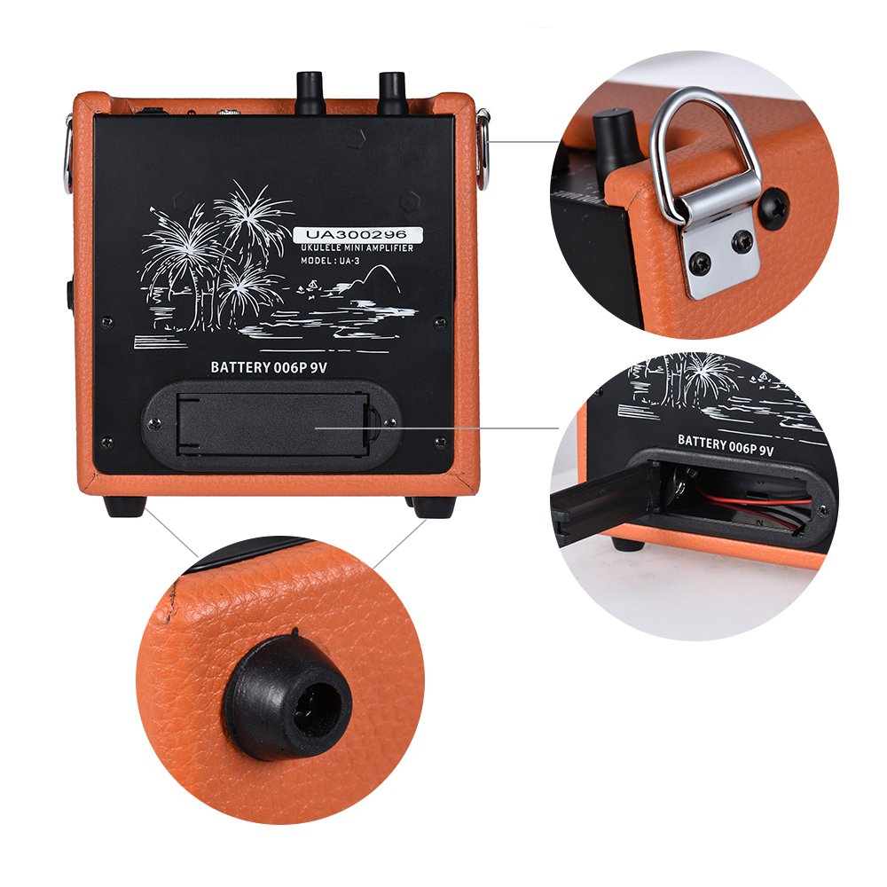 Amplificador de ukelele para bajo de guitarra con batería de alta sensibilidad, 3 W, 9 V, con control de tono de volumen