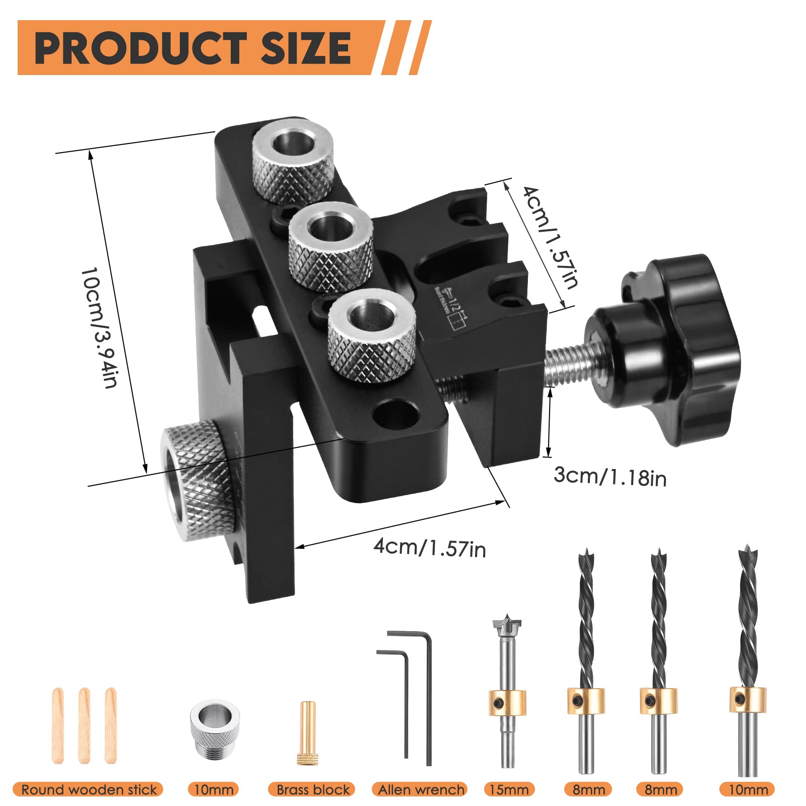 Pocket Hole Jig, 3 en 1 Kit de plantilla de orificio de bolsillo con broca de 8/10/15 mm, juego de plantilla de espiga para carpintería Guía de perforación Localizador de perforadora Guía