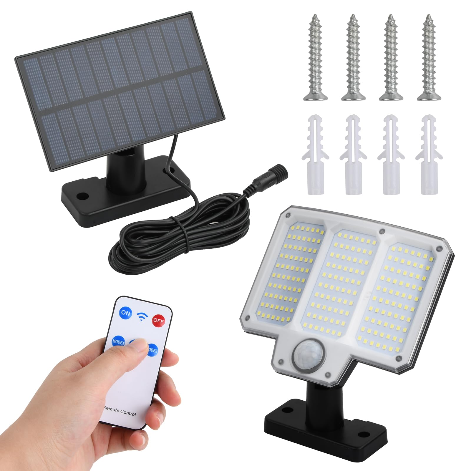 LitinlivSolar Lights Outdoor, 210LED 3 Modes Remote Solar Security Lights Outdoor Motion Sensor, IP65 Waterproof Split Solar Powered Flood Lights, for Outside Garden Garage Shed Yard