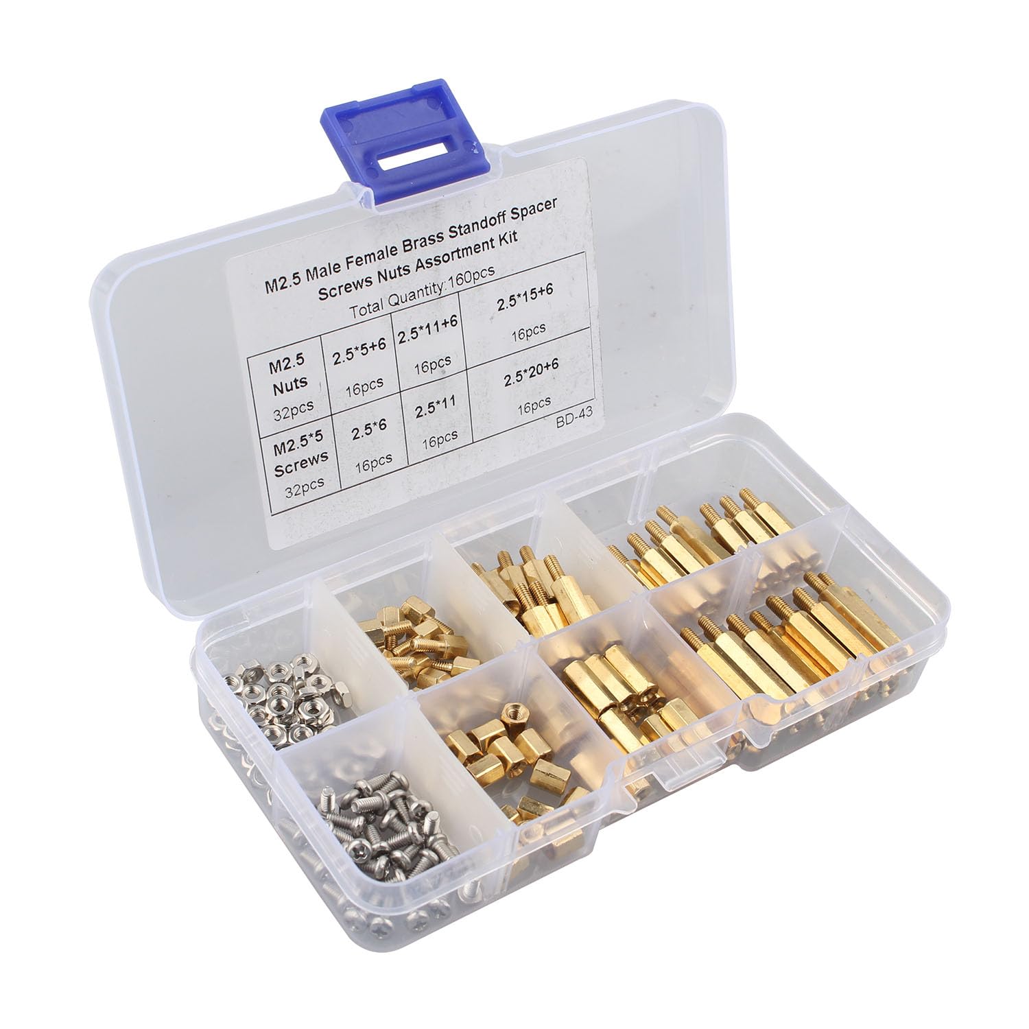 ZDE 160pcs M2.5 serie maschio femmina esagonale colonna ottone distanziatore viti dadi Kit di assortimento per Raspberry Pi Accessori di installazione con custodia di stoccaggio